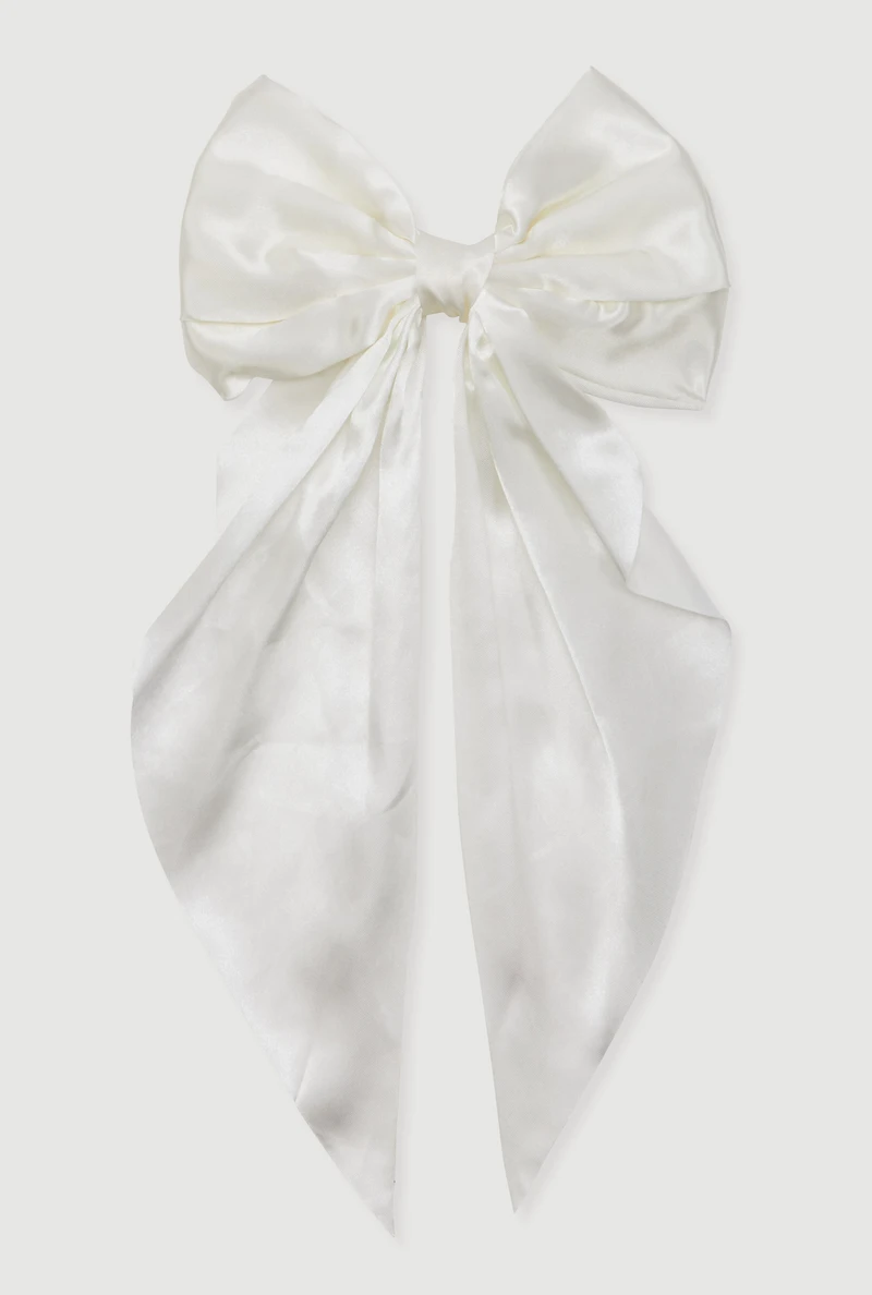 Womens Satin Bow Hair Clip, White