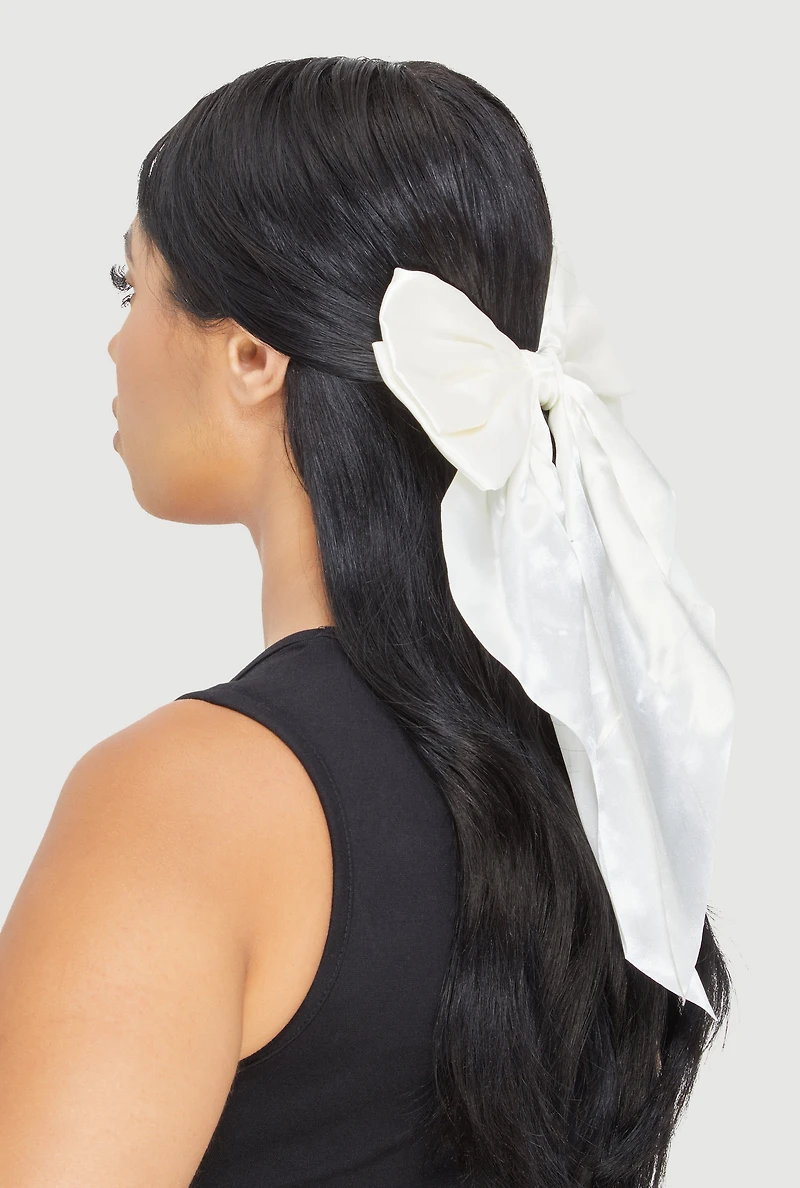 Womens Satin Bow Hair Clip, White