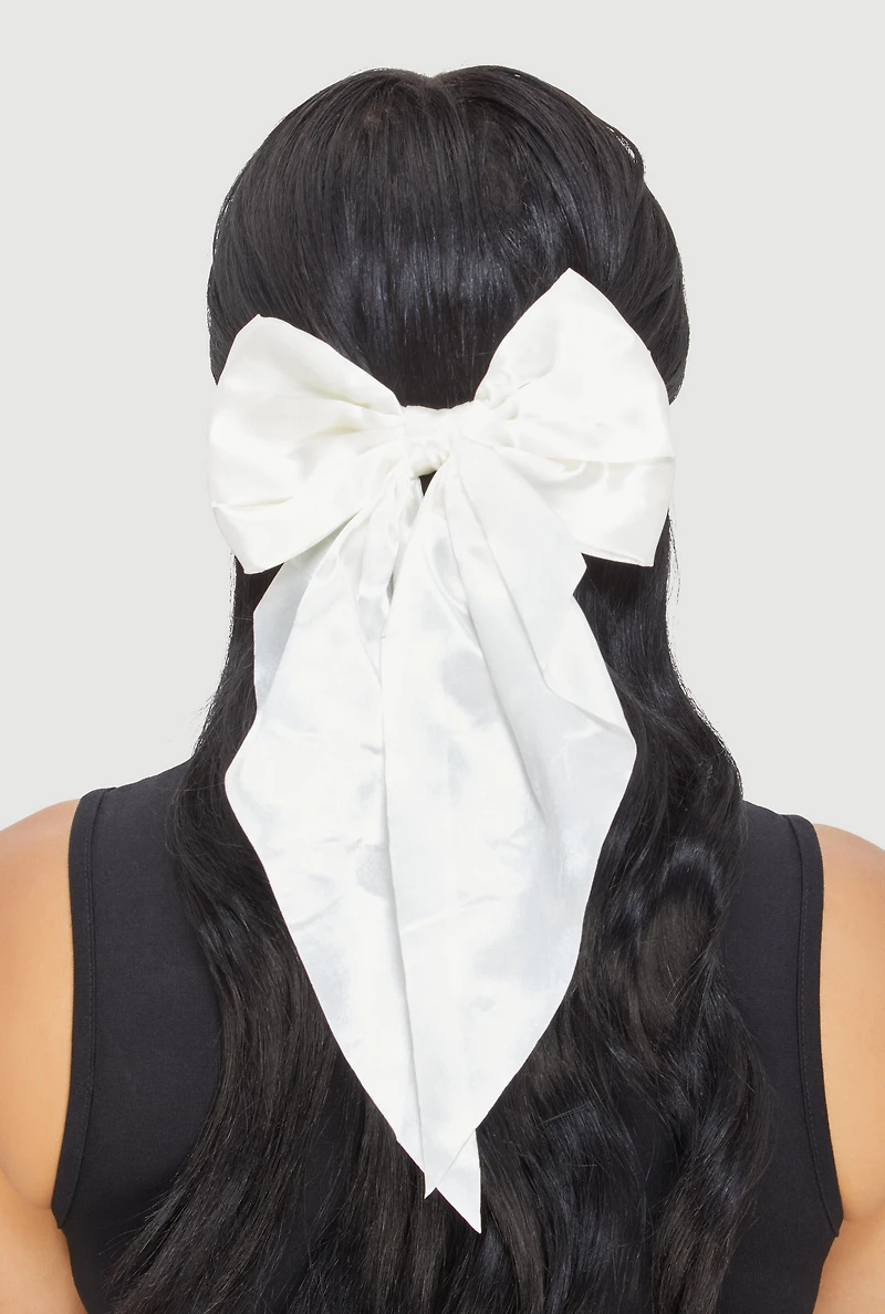 Womens Satin Bow Hair Clip, White