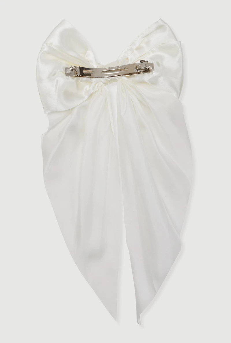 Womens Satin Bow Hair Clip, White