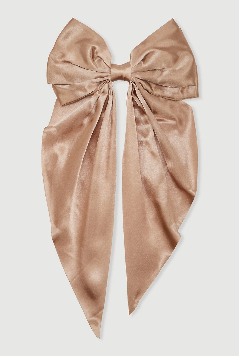 Womens Satin Bow Hair Clip, Brown