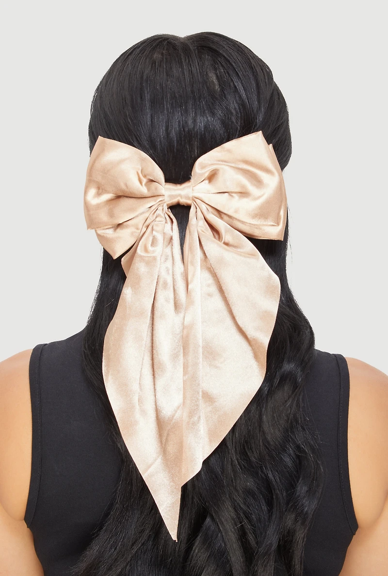 Womens Satin Bow Hair Clip, Brown