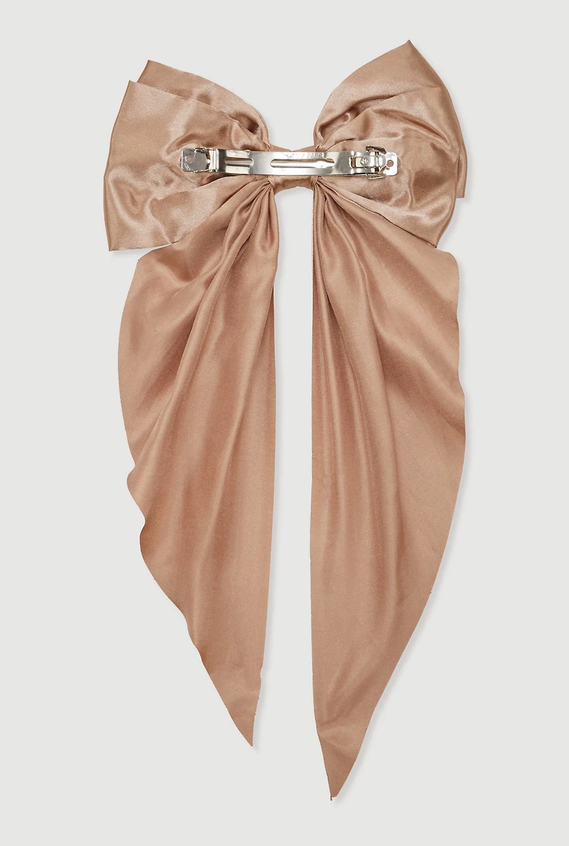 Womens Satin Bow Hair Clip, Brown