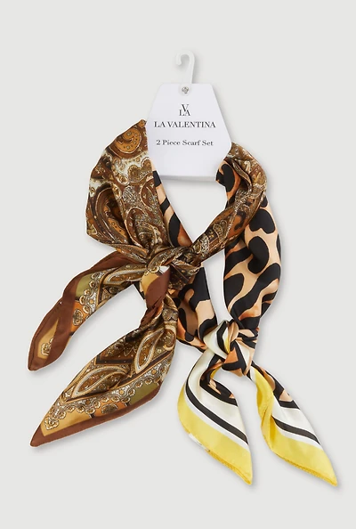 Assorted Patterned Contrast Trim Multiway Scarves 2 Pack