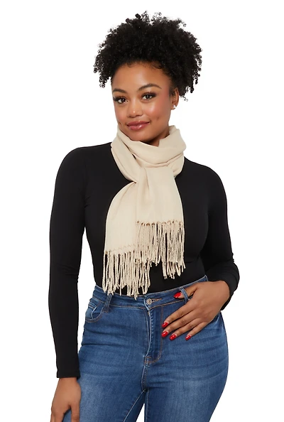 Womens Fringe Detail Pashmina Scarf, Beige