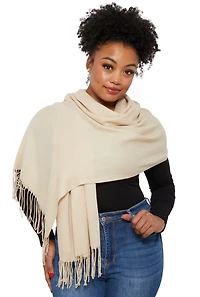 Womens Fringe Detail Pashmina Scarf, Beige