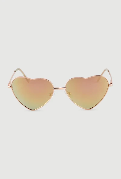 Womens Heart Lens Aviator Sunglasses, Pink
