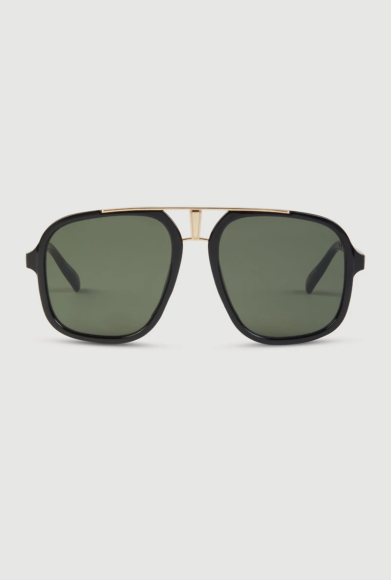 Metallic Double Bridge Aviator Sunglasses