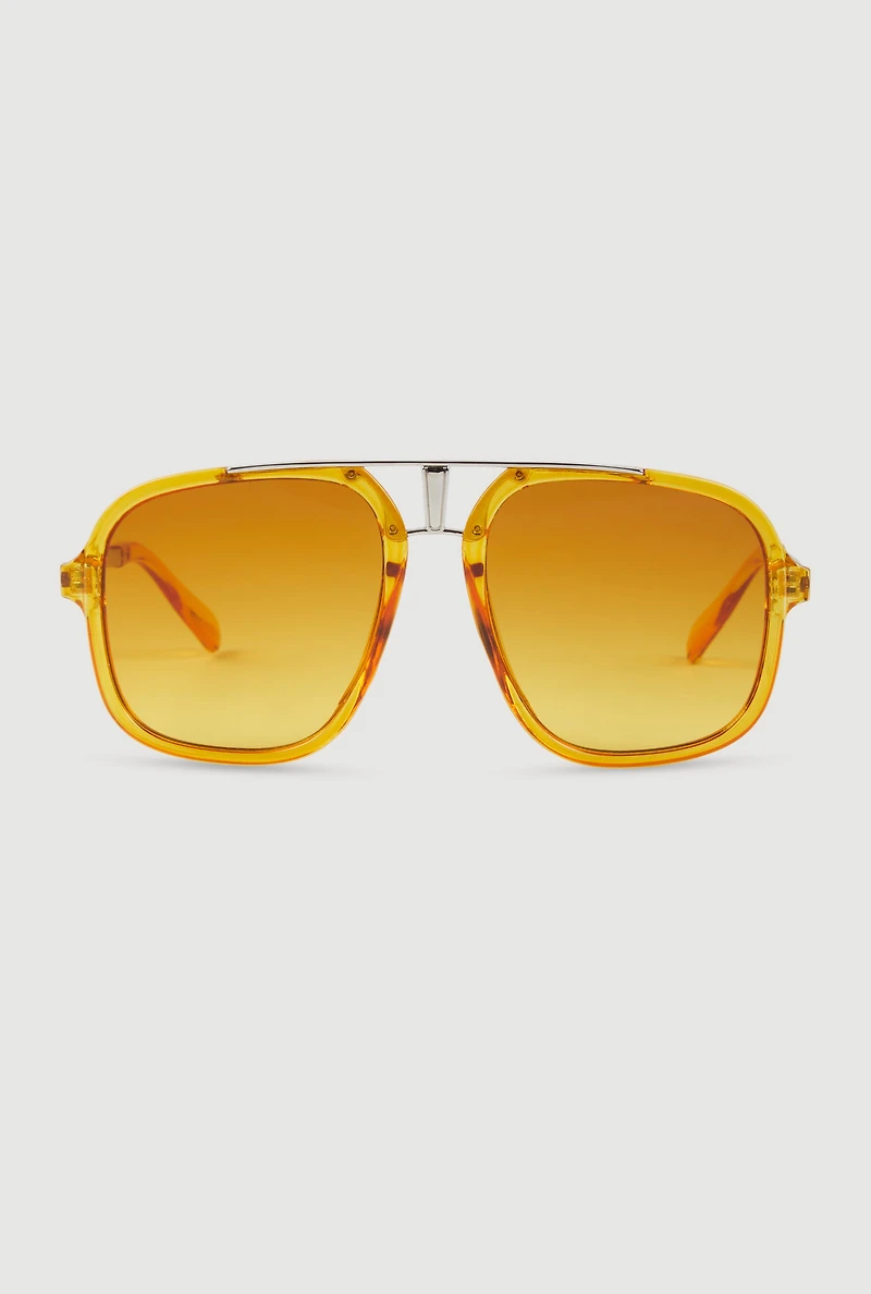 Metallic Double Bridge Aviator Sunglasses
