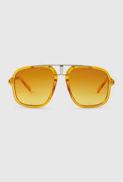 Metallic Double Bridge Aviator Sunglasses