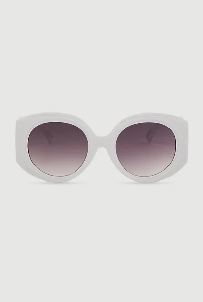 Womens Retro Oversized Round Frame Sunglasses, White