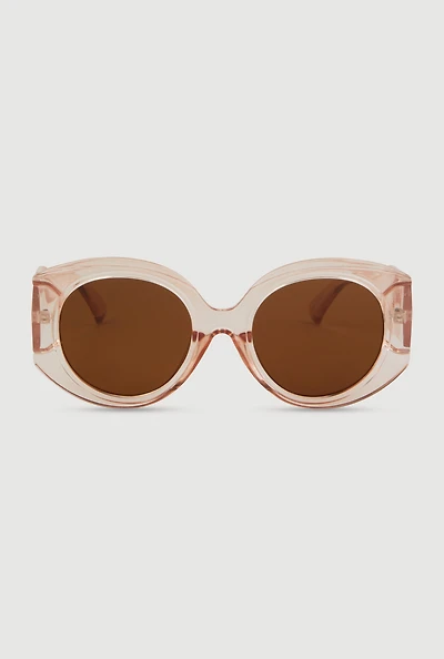 Womens Retro Oversized Round Frame Sunglasses, Beige