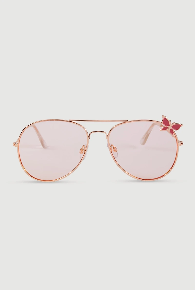 Metallic Butterfly Rim Detail Aviator Sunglasses