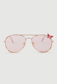 Metallic Butterfly Rim Detail Aviator Sunglasses