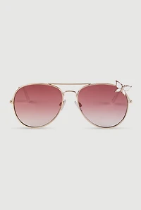 Metallic Butterfly Rim Detail Aviator Sunglasses