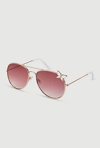 Metallic Butterfly Rim Detail Aviator Sunglasses