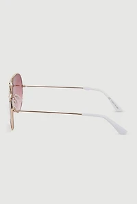 Metallic Butterfly Rim Detail Aviator Sunglasses
