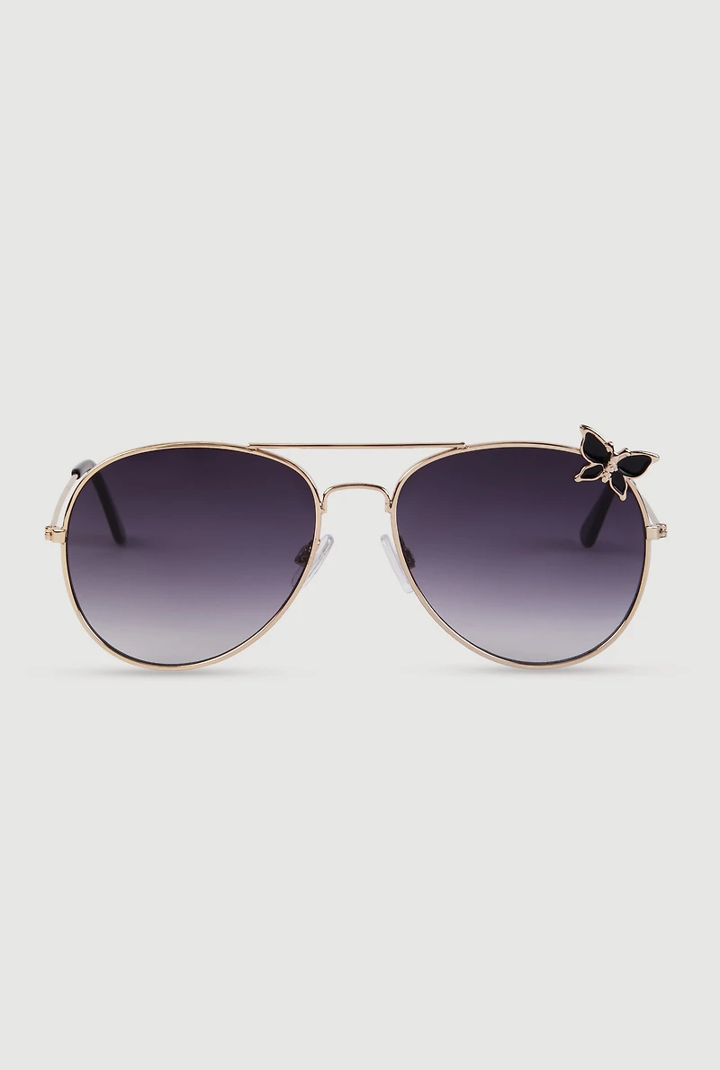 Metallic Butterfly Rim Detail Aviator Sunglasses