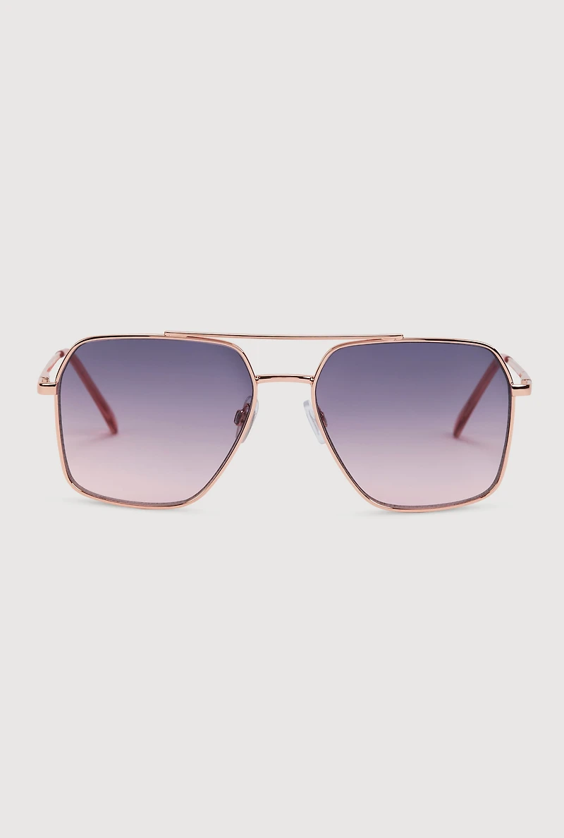 Womens Geometric Lens Aviator Sunglasses, Pink