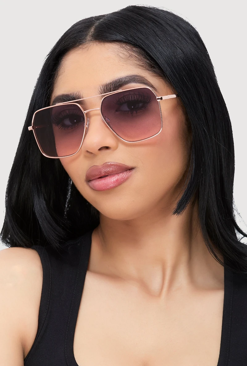 Womens Geometric Lens Aviator Sunglasses, Pink