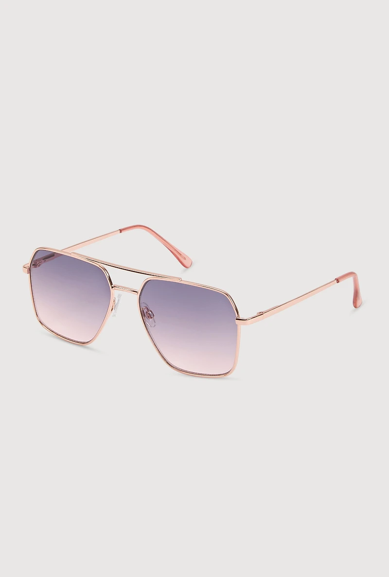 Womens Geometric Lens Aviator Sunglasses, Pink