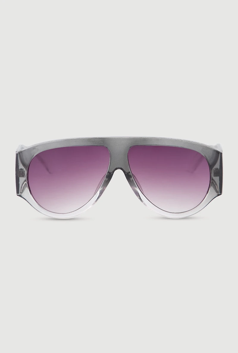 Ombre Lens Curved Shield Sunglasses