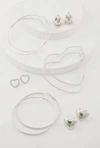 Heart Stud and Hoop Earrings Set of 6