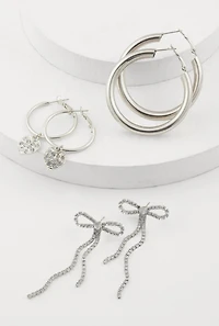 Bow Drop and Hoop Earrings Set of 3