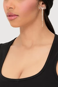 Womens Bow Drop and Hoop Earrings Set of 3, Gold