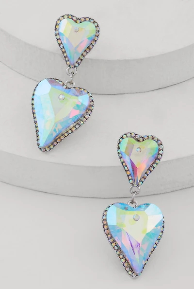 Iridescent Heart Dangle Drop Earrings