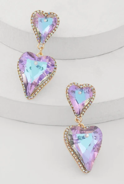 Womens Iridescent Heart Dangle Drop Earrings, Purple