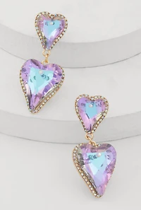 Womens Iridescent Heart Dangle Drop Earrings, Purple