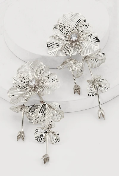 Floral Cubic Zirconia Studded Drop Earrings