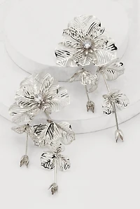 Floral Cubic Zirconia Studded Drop Earrings