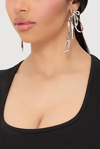 Womens Sculptural Bow Drop Earrings, Silver