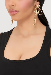 Womens Sculptural Bow Drop Earrings, Gold