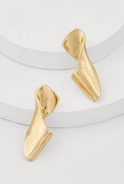 Womens Curved Metallic Drop Earrings, Gold
