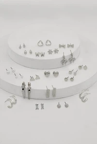 Womens Assorted Earrings Set of 20, Silver