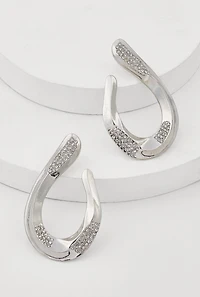Womens Abstract Rhinestone Studded Hoop Earrings, Silver