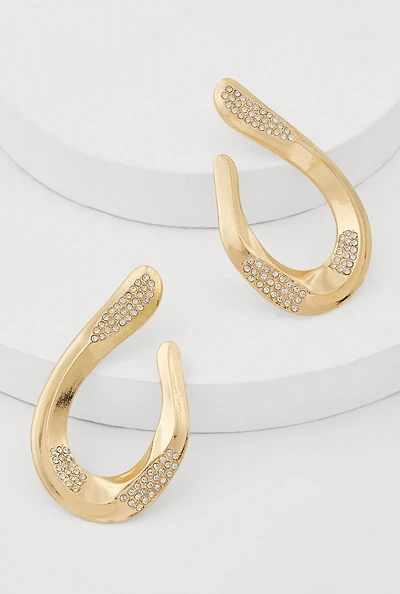 Abstract Rhinestone Studded Hoop Earrings