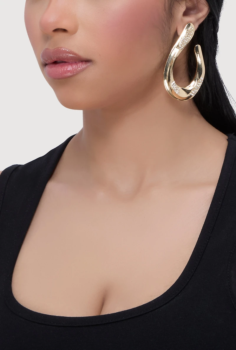 Abstract Rhinestone Studded Hoop Earrings