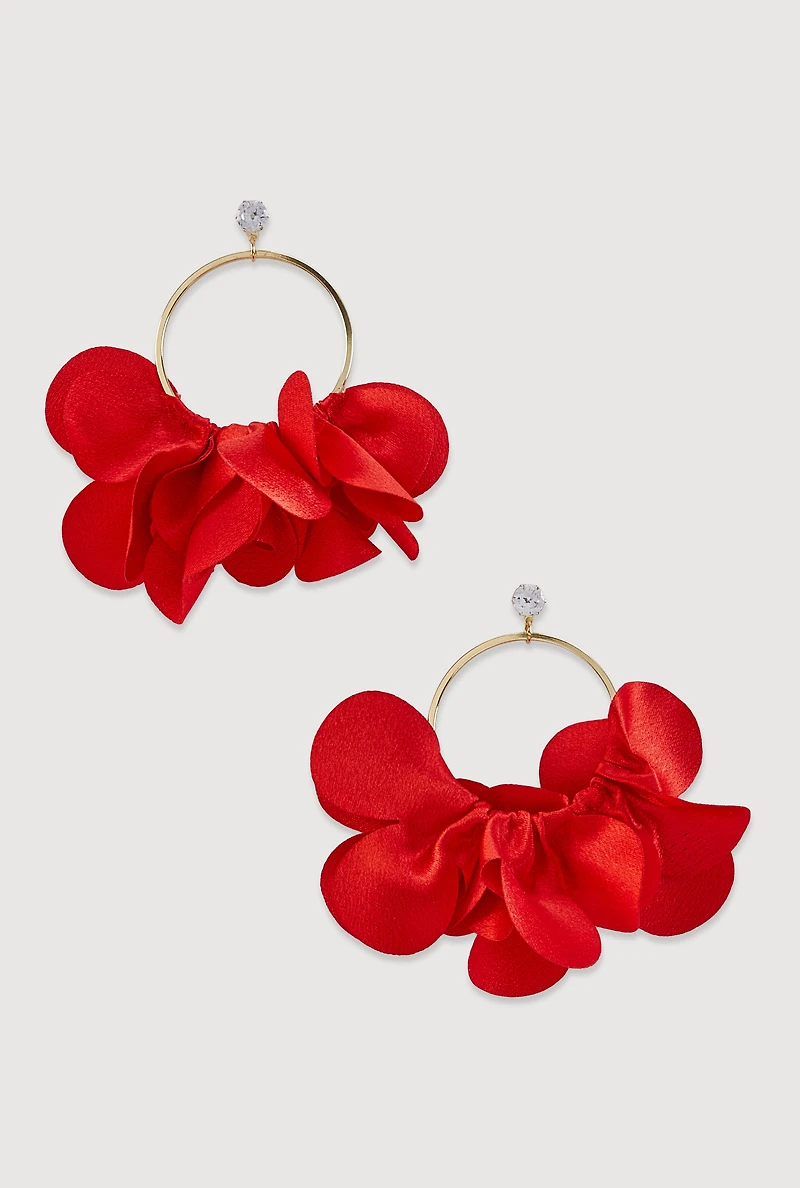 Fabric Floral Petal Hoop Earrings