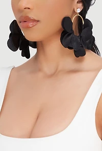 Fabric Floral Petal Hoop Earrings