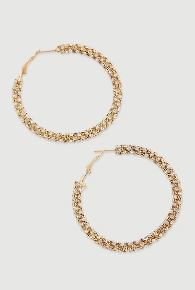 Rhinestone Encrusted Metallic Hoop Earrings