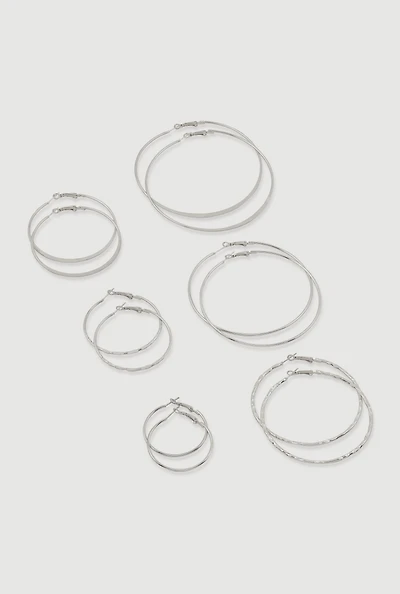 Assorted Metallic Hoop Earrings Set of