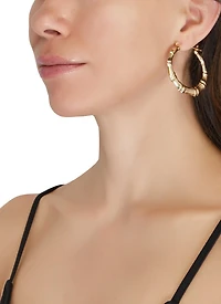 Womens Metallic Assorted Bamboo Hoop Earrings, Gold