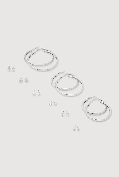 Assorted Cubic Zirconia Stud and Hoop Earrings Set of 9