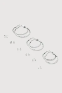 Assorted Cubic Zirconia Stud and Hoop Earrings Set of 9