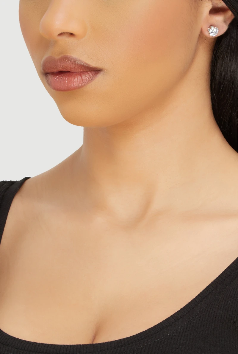 Assorted Cubic Zirconia Stud and Hoop Earrings Set of 9