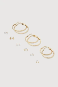 Assorted Cubic Zirconia Stud and Hoop Earrings Set of 9